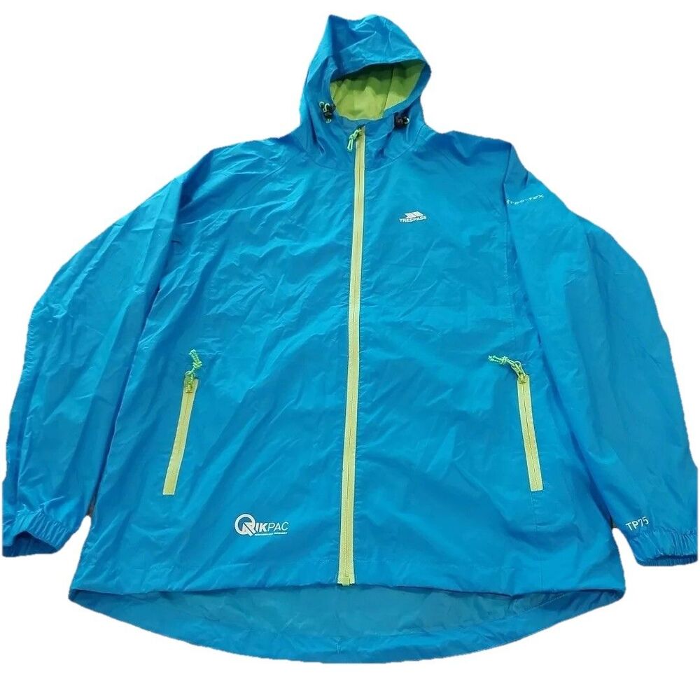 TRESPASS TP75 QIKPAC Men's Rain Jacket Blue Medium Hooded Waterproof Packable